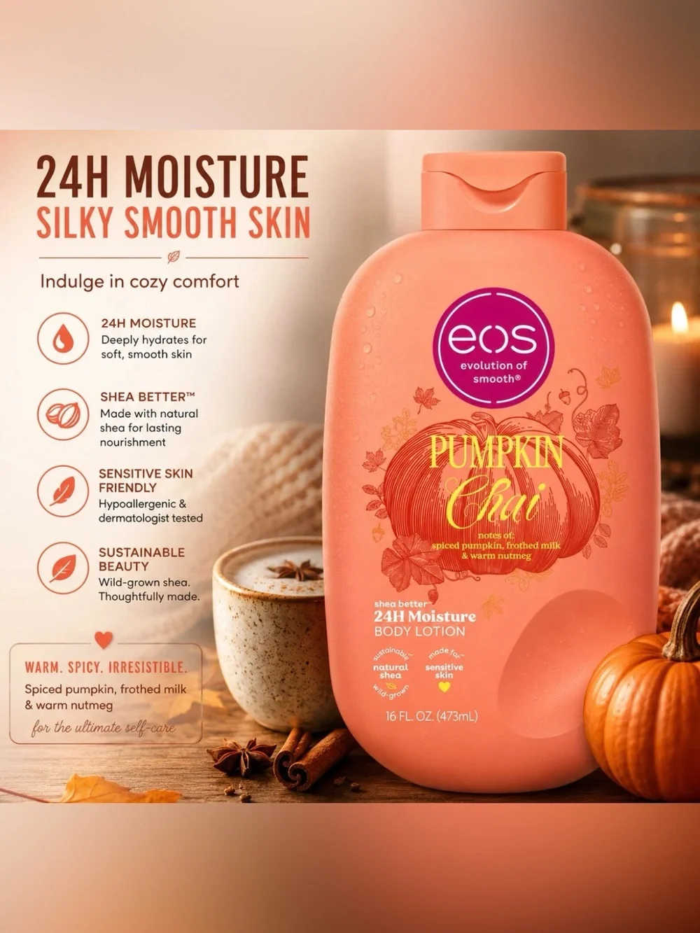 eos Pumpkin Chai 24H Moisture Body Lotion 16 Fl oz           Brand New